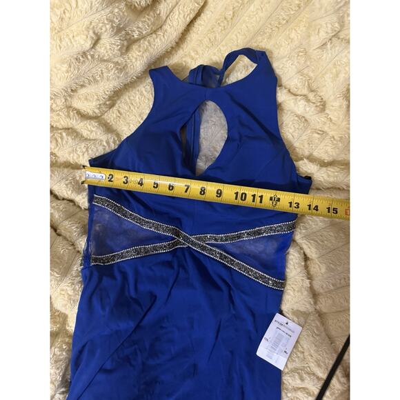 Women’s Royal Blue B. Darlin Prom Dress Long Halter Semi Sheer Small 5 - Picture 14 of 16